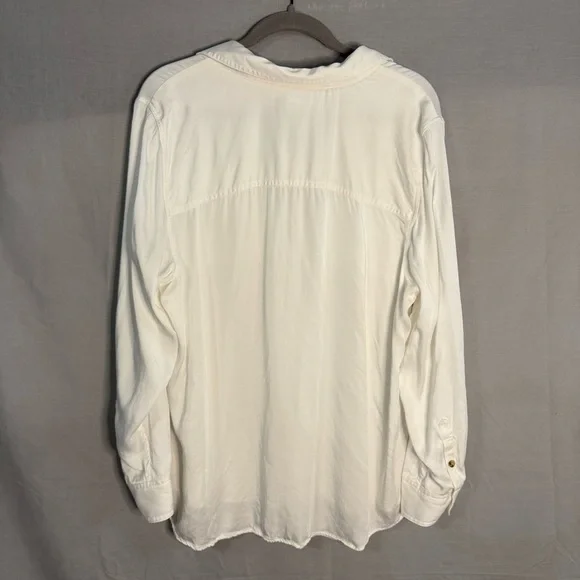 Chico's 3 Sandwash Satin Shirt XL Ivory White Long Sleeve Top Button Front Modal - Picture 5 of 9